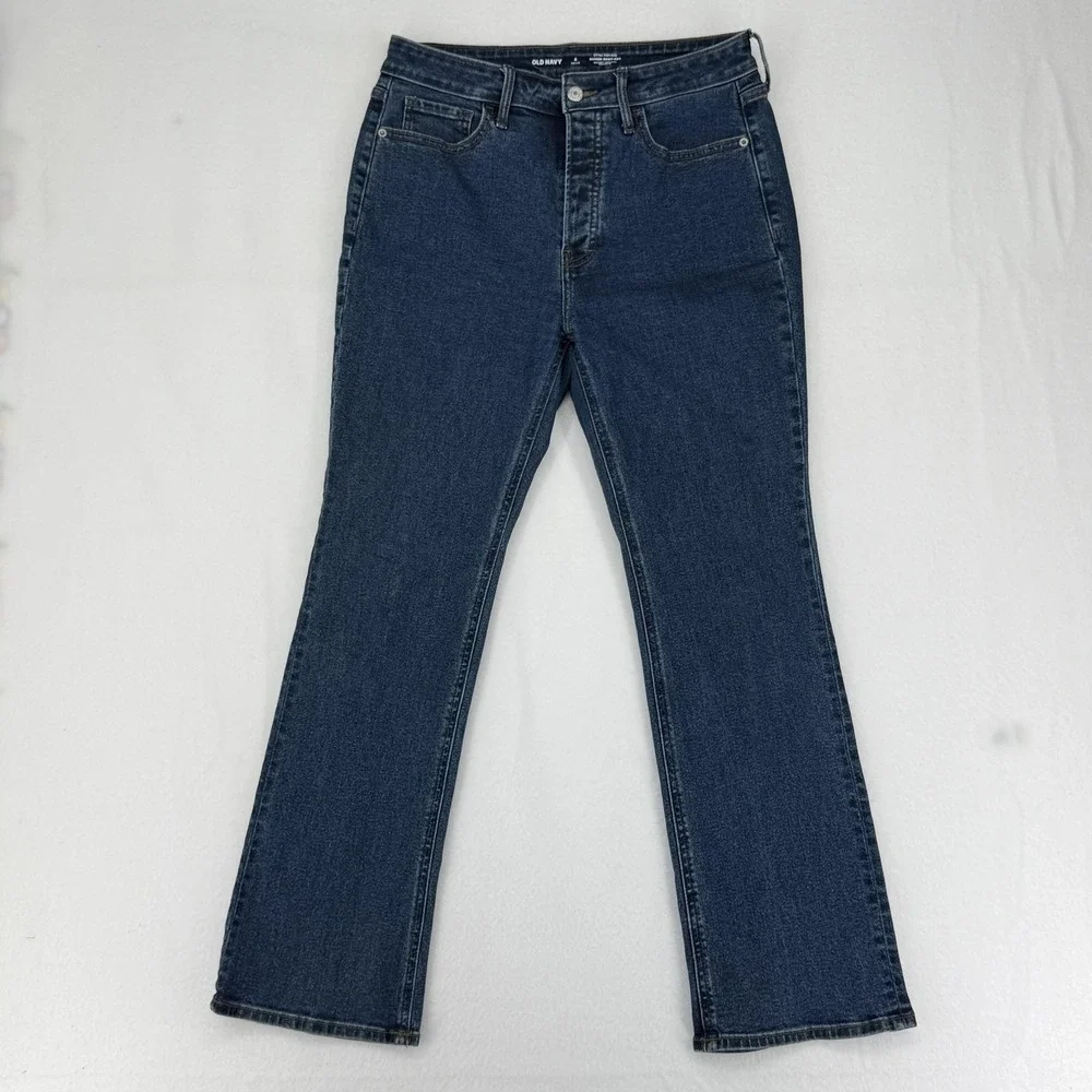 Old Navy Kicker Bootcut Jeans Womens 8 Petite Blue Rinse High Rise Stretch Denim